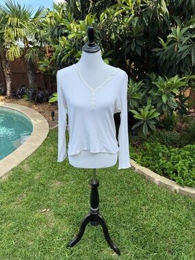 White Long-Sleeve Henley Top - Women's